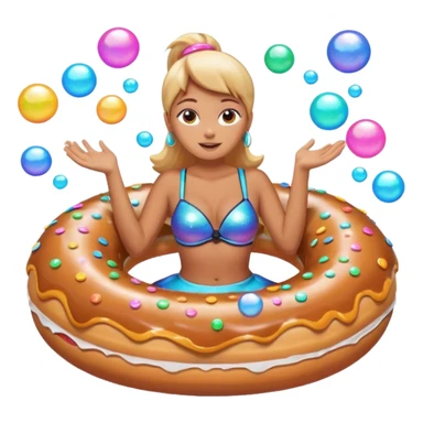 A woman riding a donut float, with bubbles popping all around her sticker