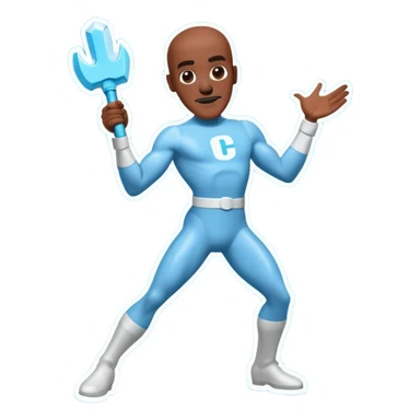 Frozone character in retro stickers style, dynamic pose, icy effects, bold outlines, vibrant colors he says "c'est carré dans l'axe" sticker