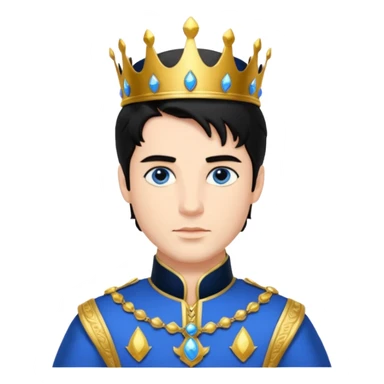 Prince with crown, body and legs, black hair, blue eyes,  sticker