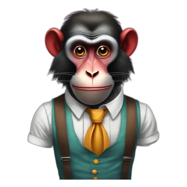 Funny Portrait of a Mandrill with a human look wears a shirt and Suspenders in the shirt papillon like a clown sticker