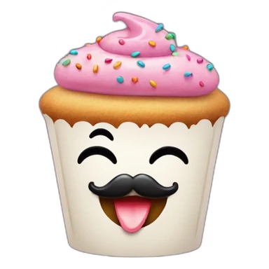 Cute smiling cupcake with sprinkles with black moustaches  sticker