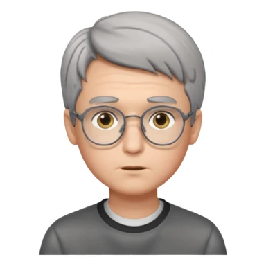 GREY HAIR teen boy with medium short middle parted hair, GREY eyes, SQUARED Glasses looking judging to the Side sticker