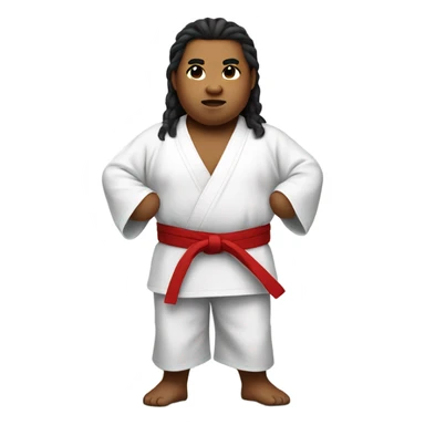 Fat boy with long hair in a karate gee sticker