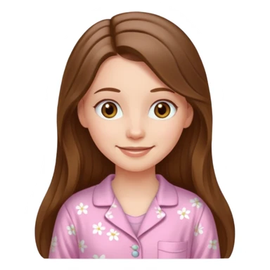 smiling white long brunette hair girl with hazel eyes and in light pink pajamas sticker