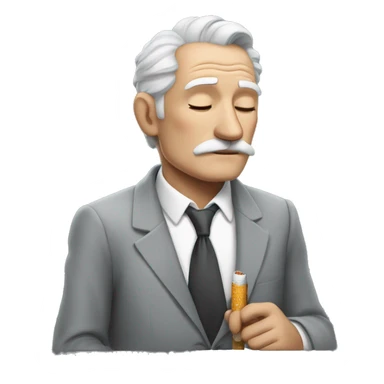 grandpa in a gray suit sleeping in the bed with a cigarette and whis sticker