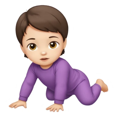 short brunette hair baby crawling on the floor with cute clothes sticker