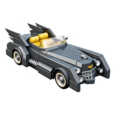  the animated series aerodynamic opulent dark futuristic concept Batmobile loosely based on 1956 V16 Cadillac roadster Lego (flat long straight faceted mechanical body) winged stealthy street hot rod  sticker