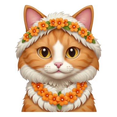 A cute cat with hawaiian pastel flower necklace, posing proudly. sticker