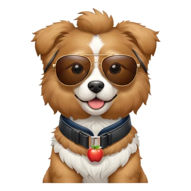 fluffy dog in aviator sunglasses wearing an Apple Watch  sticker