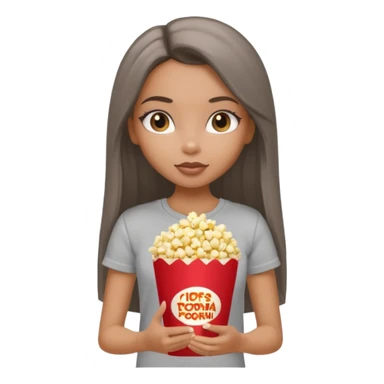 a pretty bratz dusky girl with long straight hair with popcorn nd wearing a grey tshirt sticker