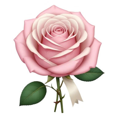 beautiful realistic aesthetic single rose in white and powder pink with an ivory colored bow  sticker