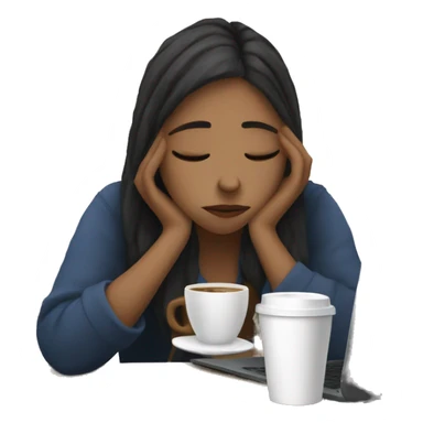 tired french girl with laptop drinking a lot of coffee sticker