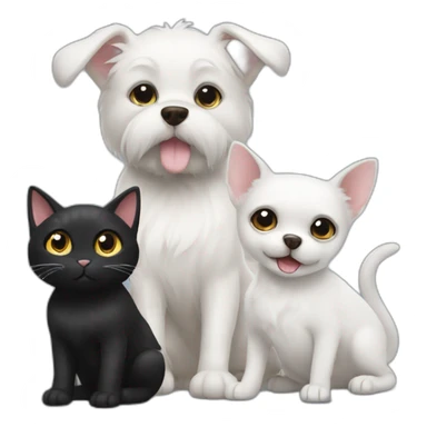 Black cat next to two small white dogs sticker