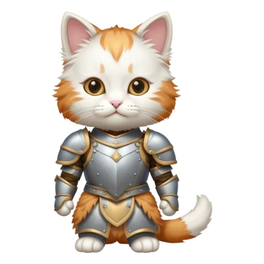 baby white cat in armor, full body sticker