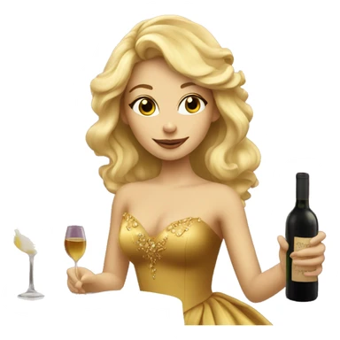 beautiful blond princess in a golden dress drinking wine sticker