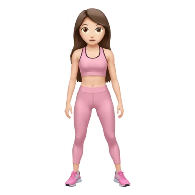 white brunette girl long hair with hazel eyes in light pink workout with abs clothes standing  sticker