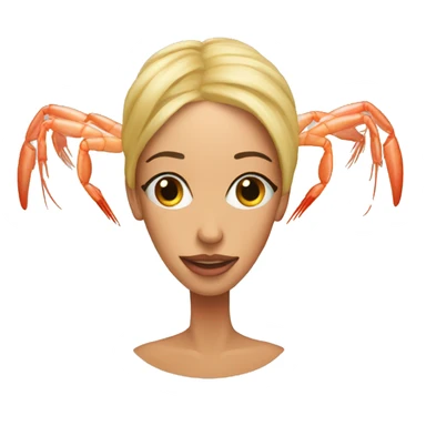 A woman, a shrimp's head sticker