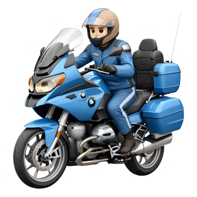blue BMW RT1200 touring motorcycle with rider on open road sticker