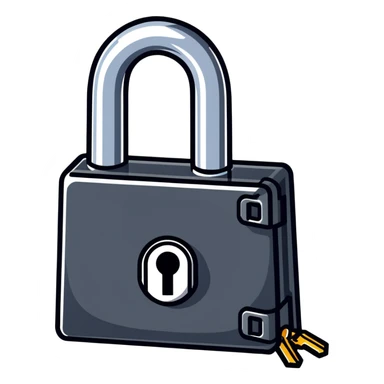 large heavy metal padlock with shiny chrome finish sticker