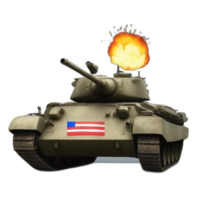 Russian Tank with explosions bihind and russian flag sticker