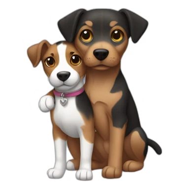 Black tabby cat and brown Jack Russell dog hugging sticker
