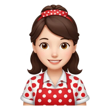 A brunette housewife girl in a red apron with white polka dots. Smiling  sticker