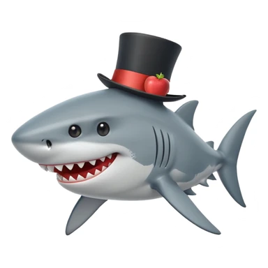 shark with a top hat, side view, simple apple emoji style sticker