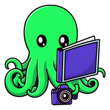 Cthulhu as a cameraman, eldritch horror with tentacle face filming with a camera sticker