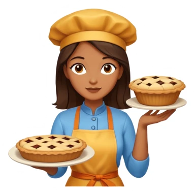 Baking community woman avatar in vibrant style illustration. Pie, cookie, and muffin warm golden tones, simple shapes, flat design, high contrast. sticker