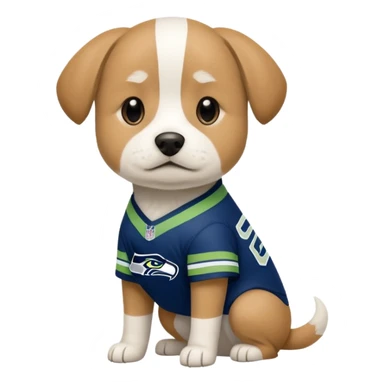 White and tan dog wearing seahawks jersey sticker