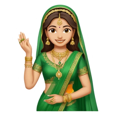bride in mehendi Ceremony standing in green saree sticker