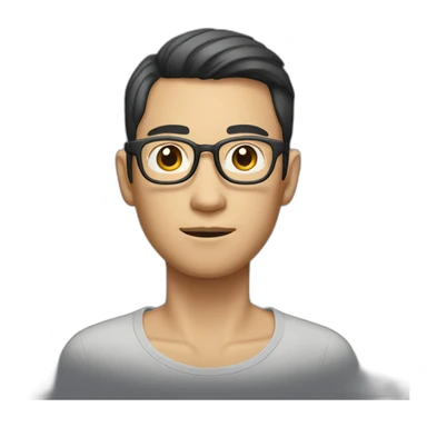 An Asian man with big eyes, fair complexion, metal-framed glasses, short hair and a slight stubble. sticker