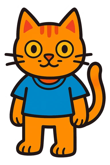 gato con camiseta, estilo cartoon vibrante sticker