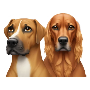 white man with long rainbow colored hair and twisted mustache next to a brown rhodesian ridgeback sticker