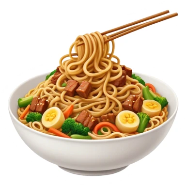 Cinematic Realistic Mie Goreng Dish Emoji, featuring stir‚Äêfried noodles with vegetables and meat rendered with dynamic textures and warm, appetizing lighting. sticker