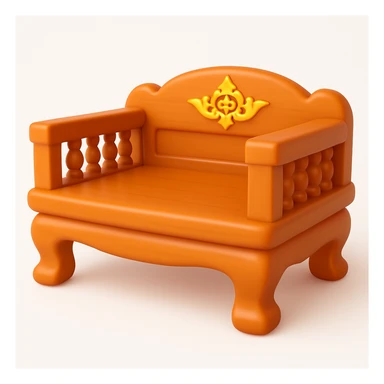 Transform the wooden bed with Thai art style ornate details and overall shape into a smooth, rounded, and playful 3D emoji style. Maintain the intricate details while adapting it to a colorful and friendly 3D emoji look. sticker