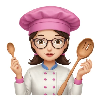 brunette girl with glasses and a pink kitchen hat cooking sticker