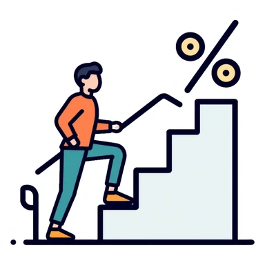 person climbing steps with increasing percentage signs sticker