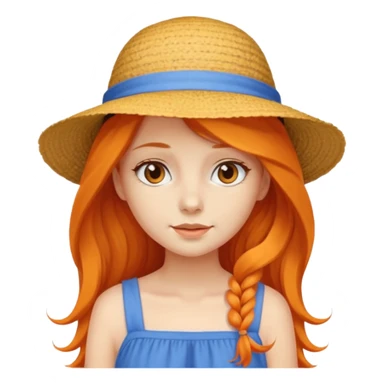 girl_wearing_summer_hat, orrange long hair, blue dress sticker