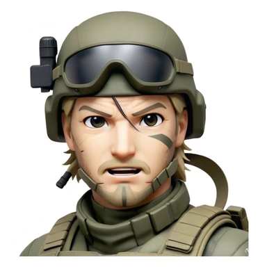 Cinematic Realistic Metal Gear Solid Snake Soldier Portrait, head tilted dramatically with an exaggeratedly amused expression, blending stealthy seriousness with a touch of unexpected humor. His rugged features, set against intricately detailed tactical gear in muted earth tones, are rendered with lifelike texture and dynamic lighting, high shine, dramatic yet whimsical, capturing the essence of a soldier whose epic covert skills are matched by a playful, irreverent spark. sticker