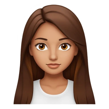 make a woman emoji with straight long brown hair and brown eyes with pretty eyelashes wearing a white top latina baddie sticker