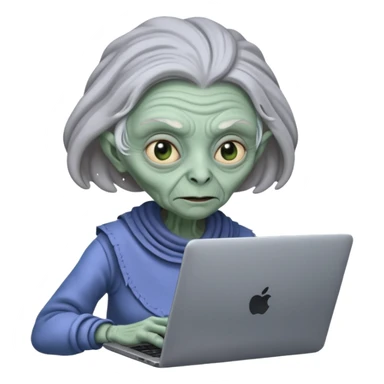 old lady alien with only gaming laptop. sticker