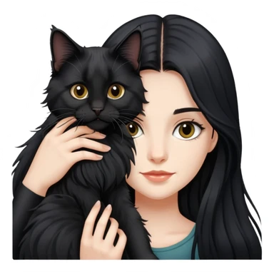 Fair skin beautiful black long hair girl holding maine coon black sticker