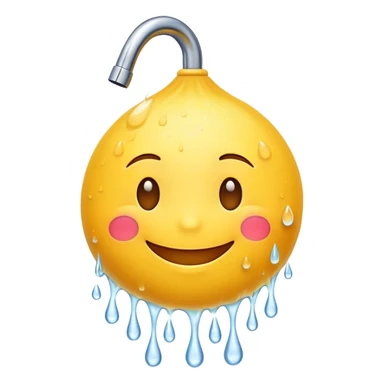 happy yellow smiling emoji taking a shower with water droplets sticker