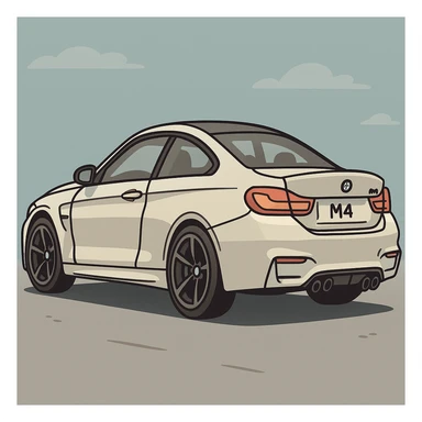 BMW M4, cartoon style, bold lines, dynamic, side view sticker