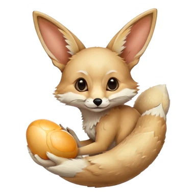 fennec carrying an unpeeled egg sticker