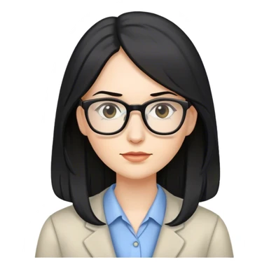 pale female teacher with long black hair, wearing glasses sticker