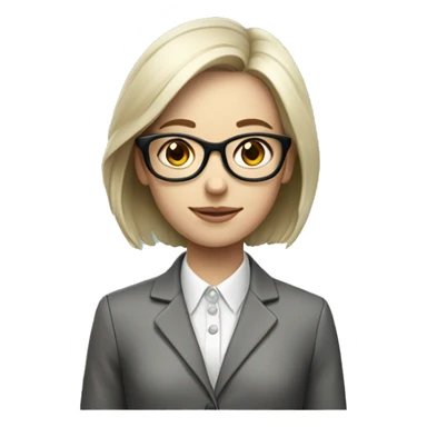 a girl with white skin, in an office jacket and glasses sticker