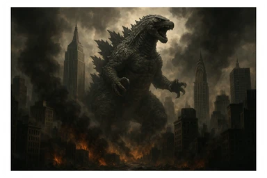 godzilla attackig ny sticker