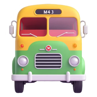 3D emoji style bus based on the reference image, vintage Soviet bus, front angle, cute and friendly, simplified details sticker